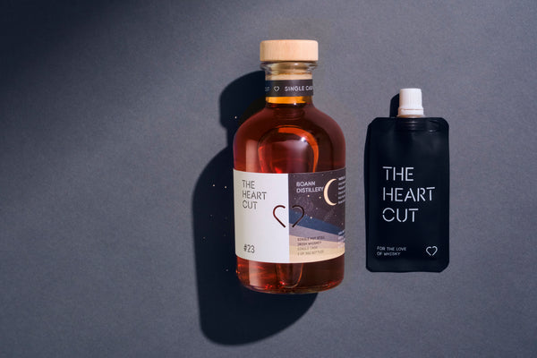 Bottle and packaging of 'The Heart Cut' on a dark background